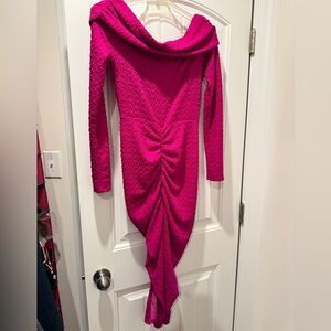 Elegant Pink Midi off-shoulder Dress